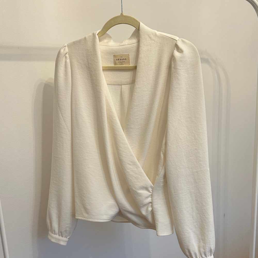 Sézane Cream Wrap-Style Blouse